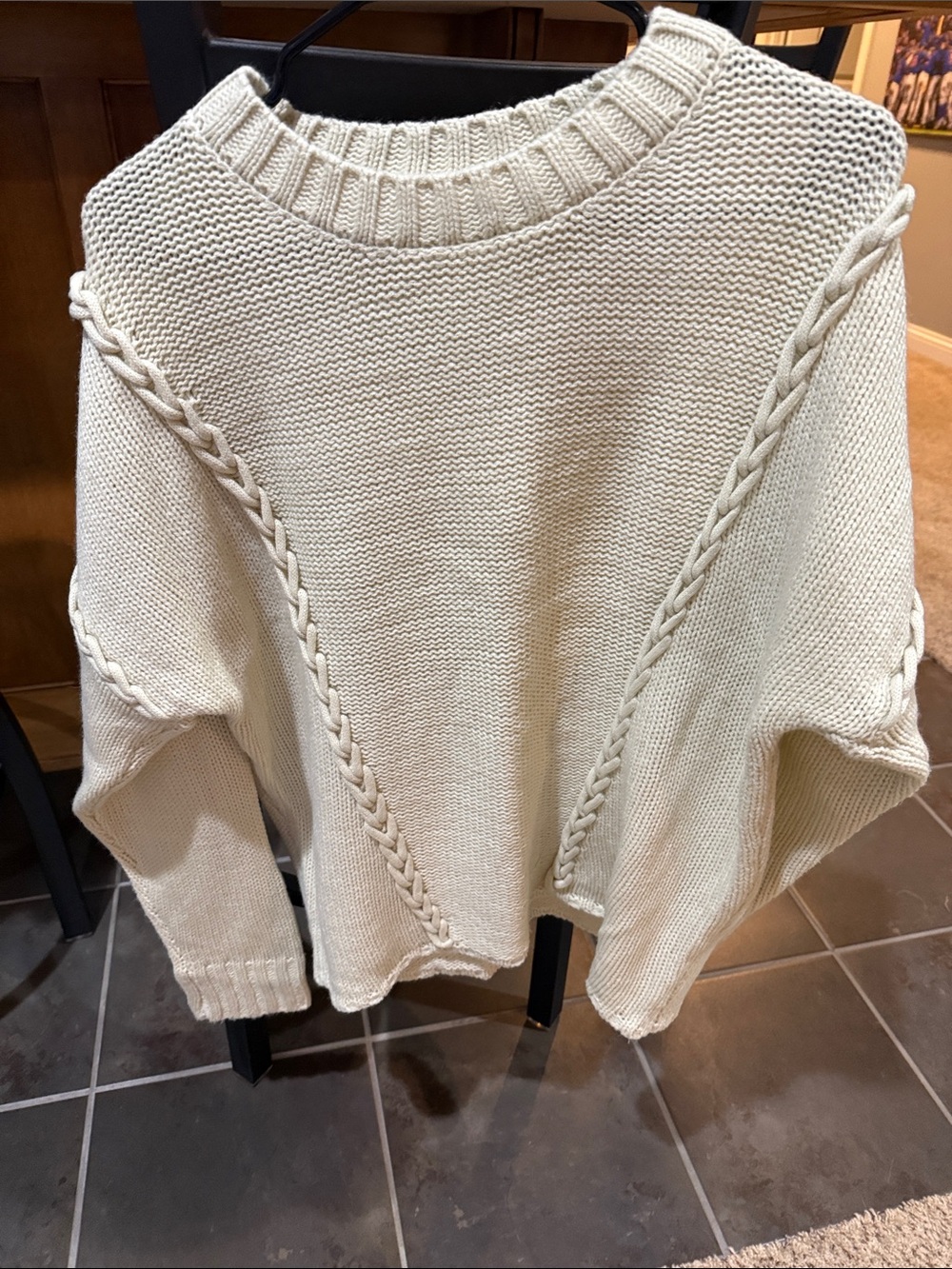Cream Cable-Trim Crewneck Sweater - Women